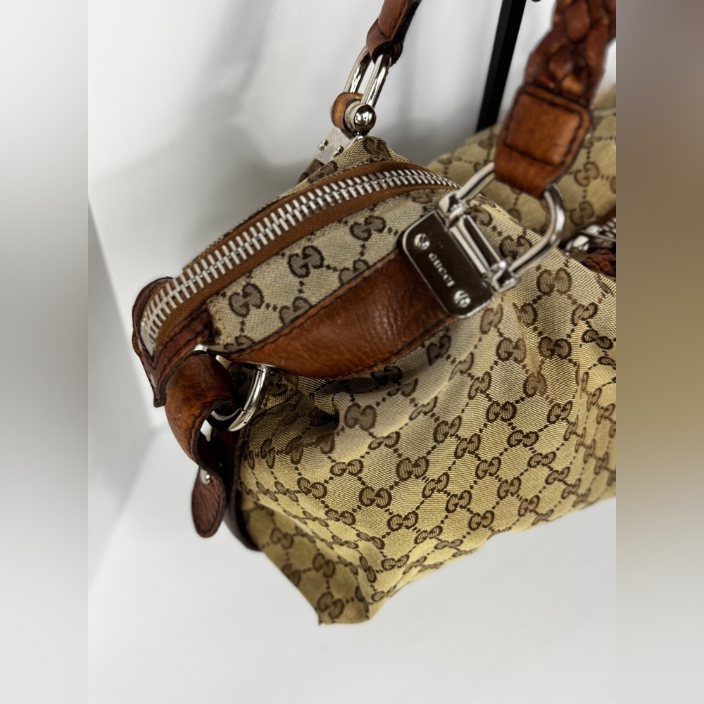 Gucci Tan and Brown Monogram Silver Hardware Shoulder Bag - Picture 4 of 12
